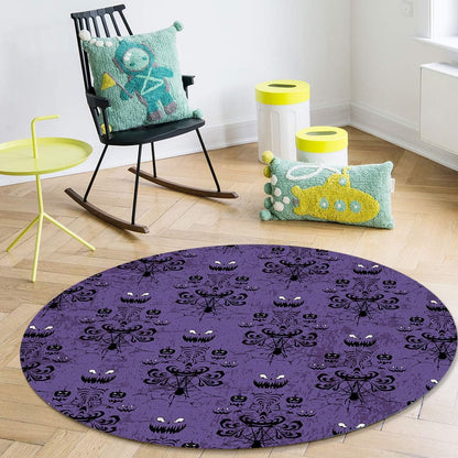 Large Round Area Rug for Living Room Halloween Haunted Ghost House Mansion Decorative Rug Carpet Floor Mat Yoga Mat for Bedroom Kids Room Home Decor 5 ft