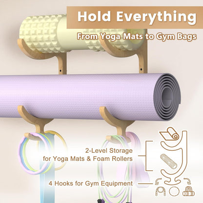 Wooden Yoga Mat Holder Wall Mount, Yoga Mat Storage Rack Organizer