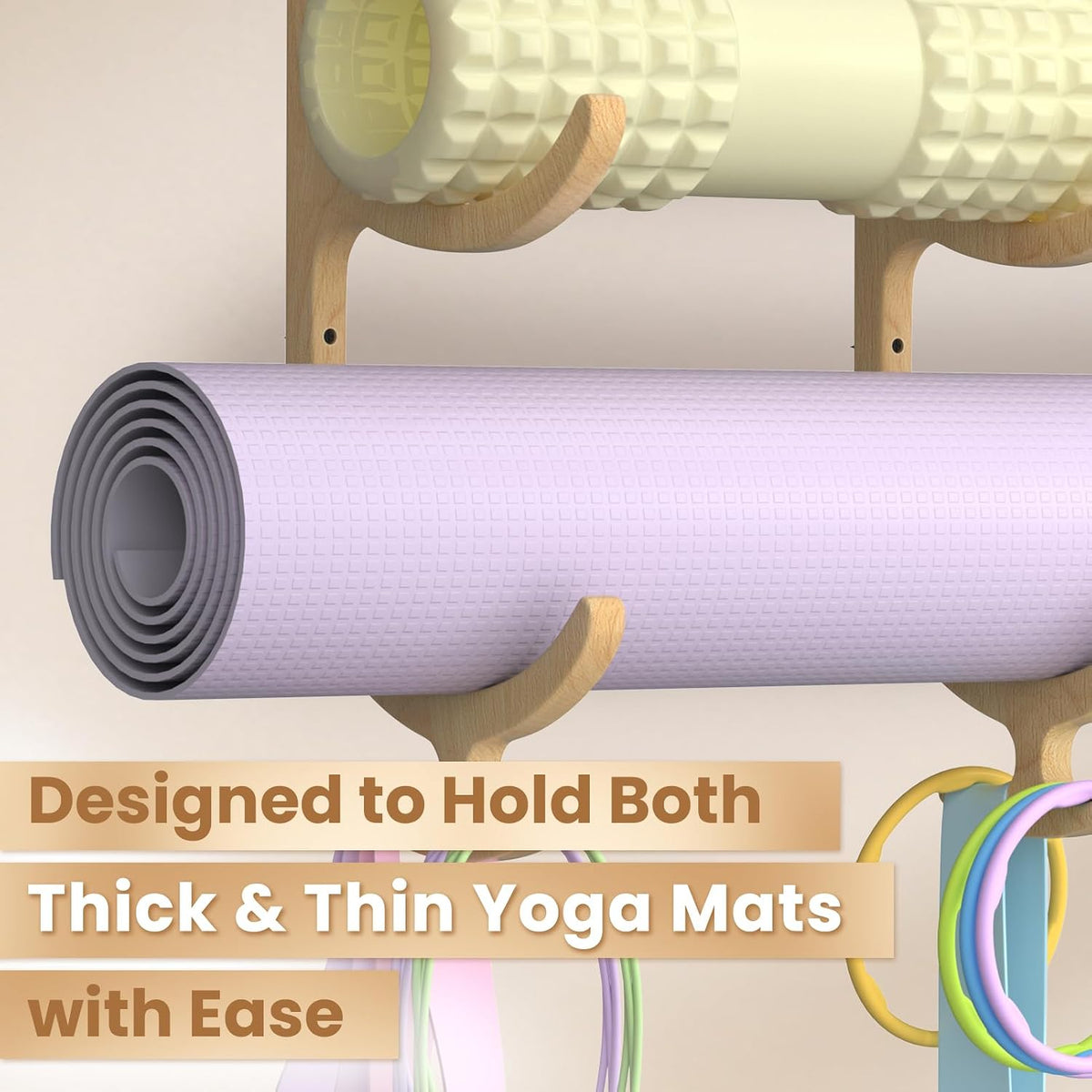 Wooden Yoga Mat Holder Wall Mount, Yoga Mat Storage Rack Organizer