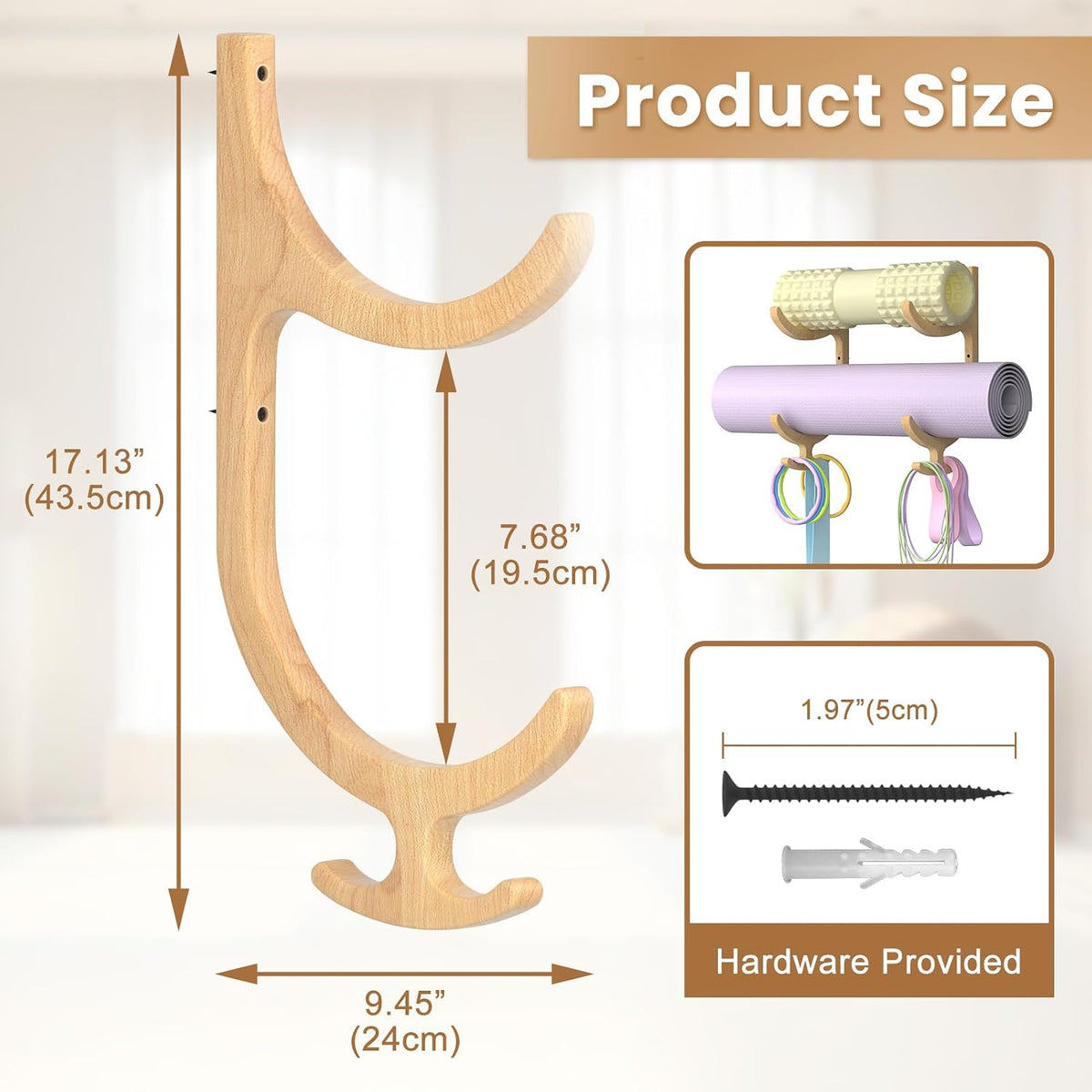 Wooden Yoga Mat Holder Wall Mount, Yoga Mat Storage Rack Organizer