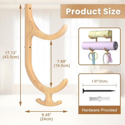 Wooden Yoga Mat Holder Wall Mount, Yoga Mat Storage Rack Organizer