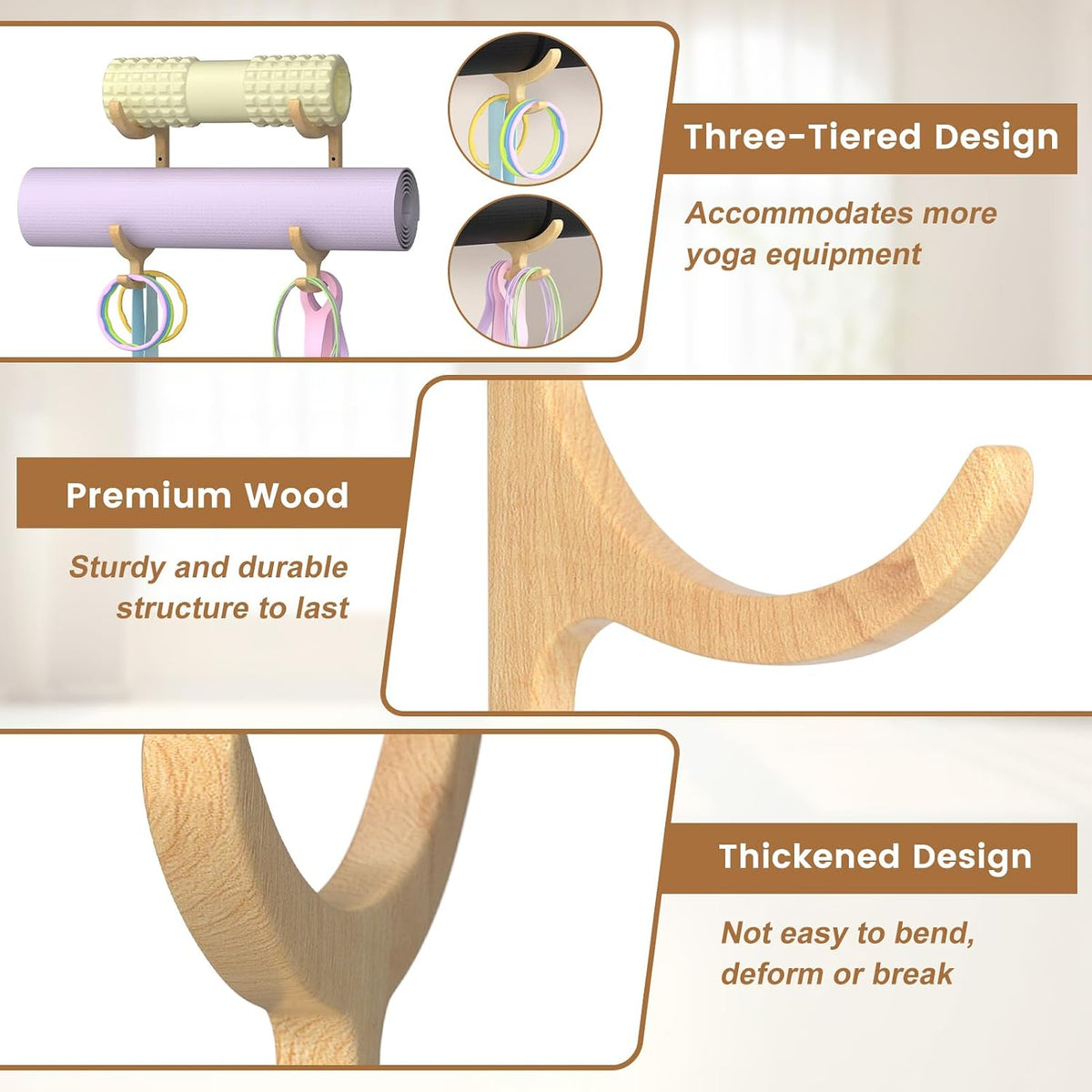 Wooden Yoga Mat Holder Wall Mount, Yoga Mat Storage Rack Organizer
