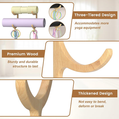 Wooden Yoga Mat Holder Wall Mount, Yoga Mat Storage Rack Organizer