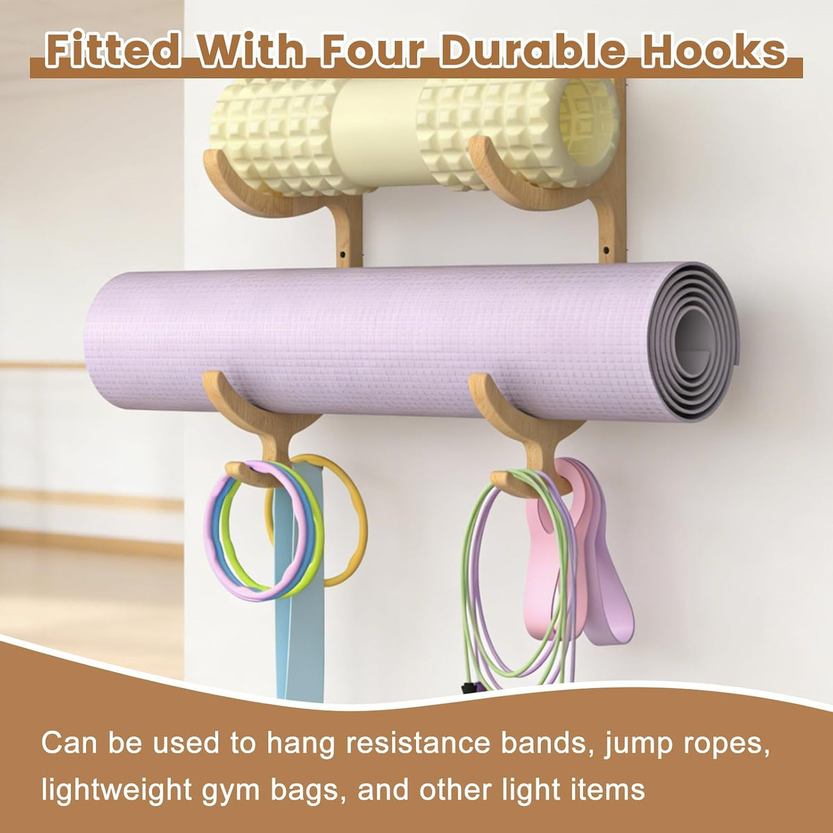 Wooden Yoga Mat Holder Wall Mount, Yoga Mat Storage Rack Organizer