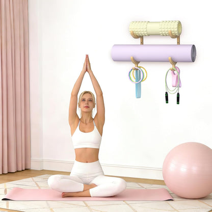 Wooden Yoga Mat Holder Wall Mount, Yoga Mat Storage Rack Organizer