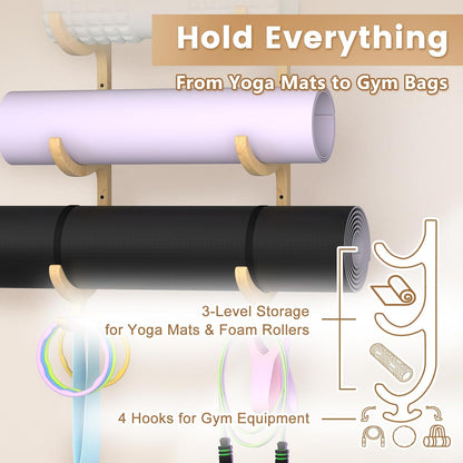 Wooden Yoga Mat Holder Wall Mount, Yoga Mat Storage Rack Organizer