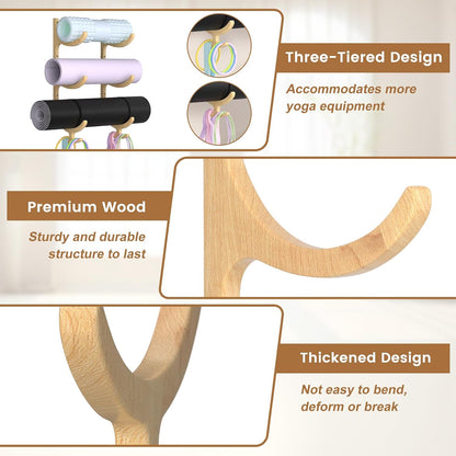 Wooden Yoga Mat Holder Wall Mount, Yoga Mat Storage Rack Organizer