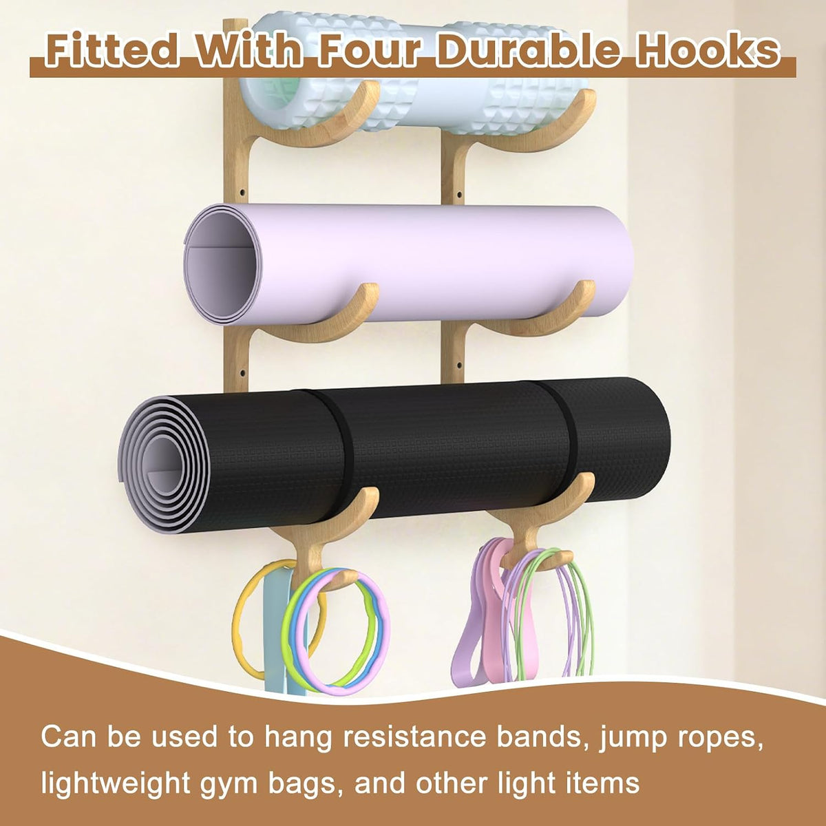 Wooden Yoga Mat Holder Wall Mount, Yoga Mat Storage Rack Organizer