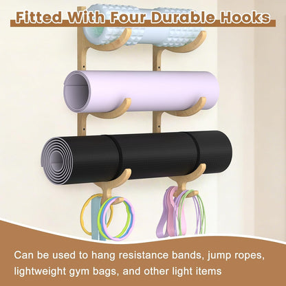 Wooden Yoga Mat Holder Wall Mount, Yoga Mat Storage Rack Organizer