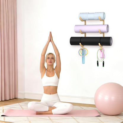Wooden Yoga Mat Holder Wall Mount, Yoga Mat Storage Rack Organizer