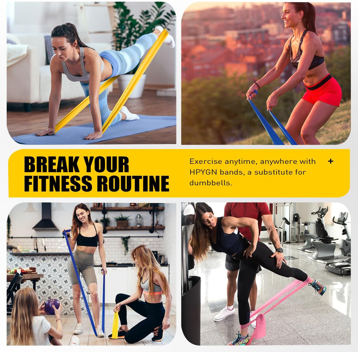 3 Levels Non-Latex Exercise Bands for Physical Therapy & Yoga, Professional Resistance Bands Set for Working Out, Strength Training, Pilates & Rehab, TPE Elastic Stretch Bands for Seniors, Women