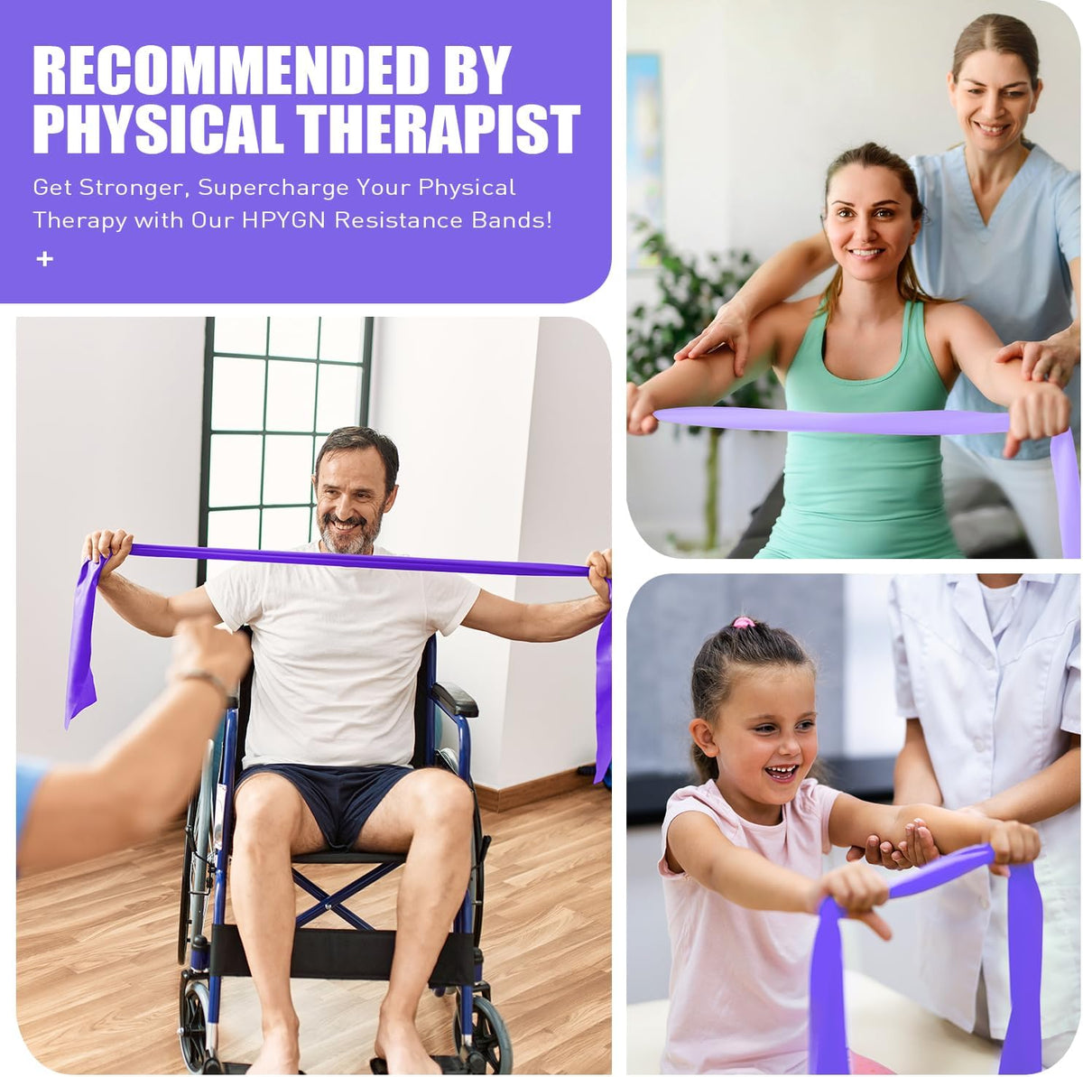 3 Levels Non-Latex Exercise Bands for Physical Therapy & Yoga, Professional Resistance Bands Set for Working Out, Strength Training, Pilates & Rehab, TPE Elastic Stretch Bands for Seniors, Women
