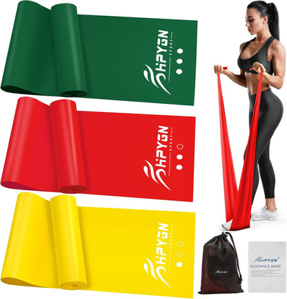 3 Levels Non-Latex Exercise Bands for Physical Therapy & Yoga, Professional Resistance Bands Set for Working Out, Strength Training, Pilates & Rehab, TPE Elastic Stretch Bands for Seniors, Women