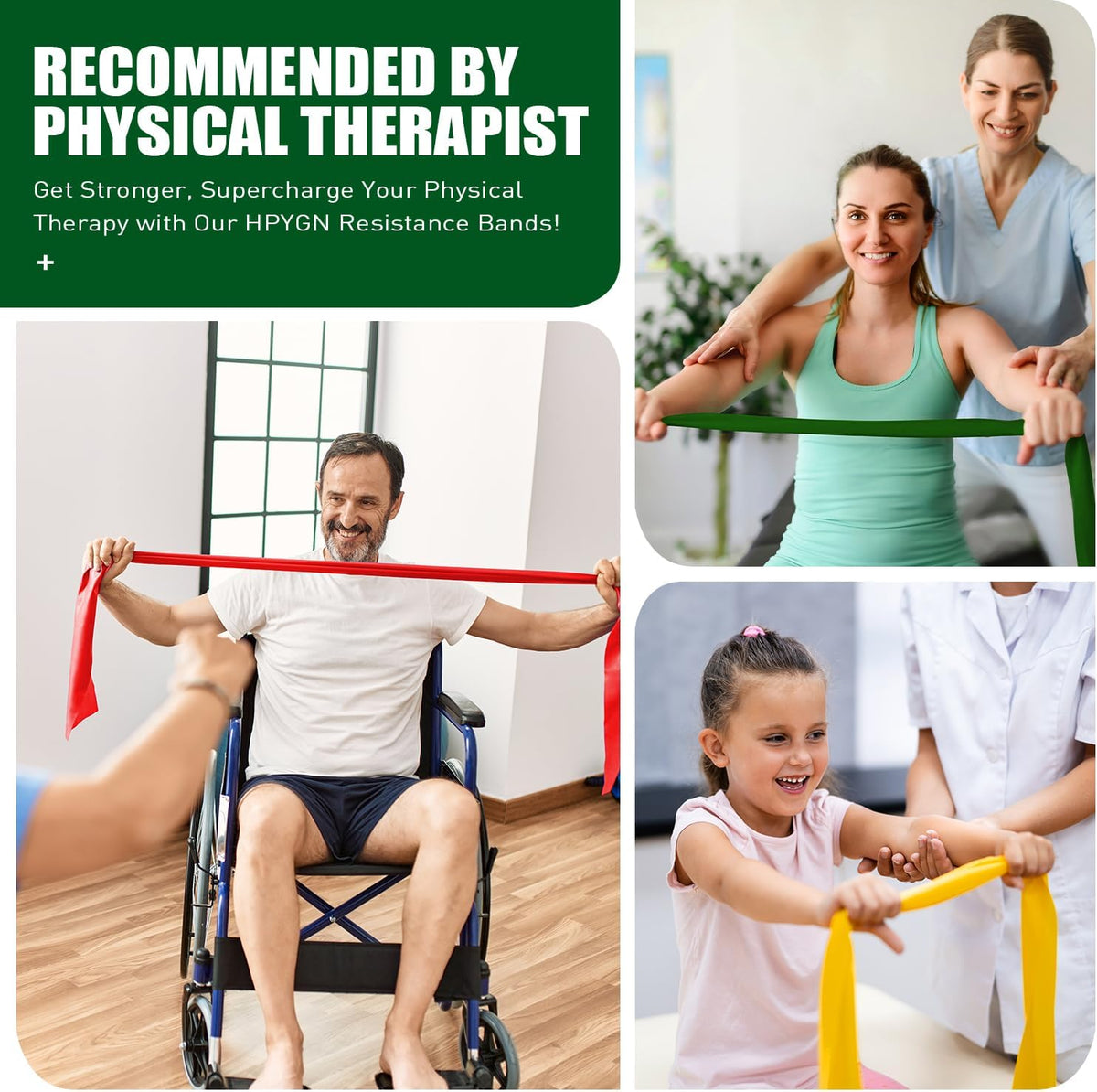 3 Levels Non-Latex Exercise Bands for Physical Therapy & Yoga, Professional Resistance Bands Set for Working Out, Strength Training, Pilates & Rehab, TPE Elastic Stretch Bands for Seniors, Women