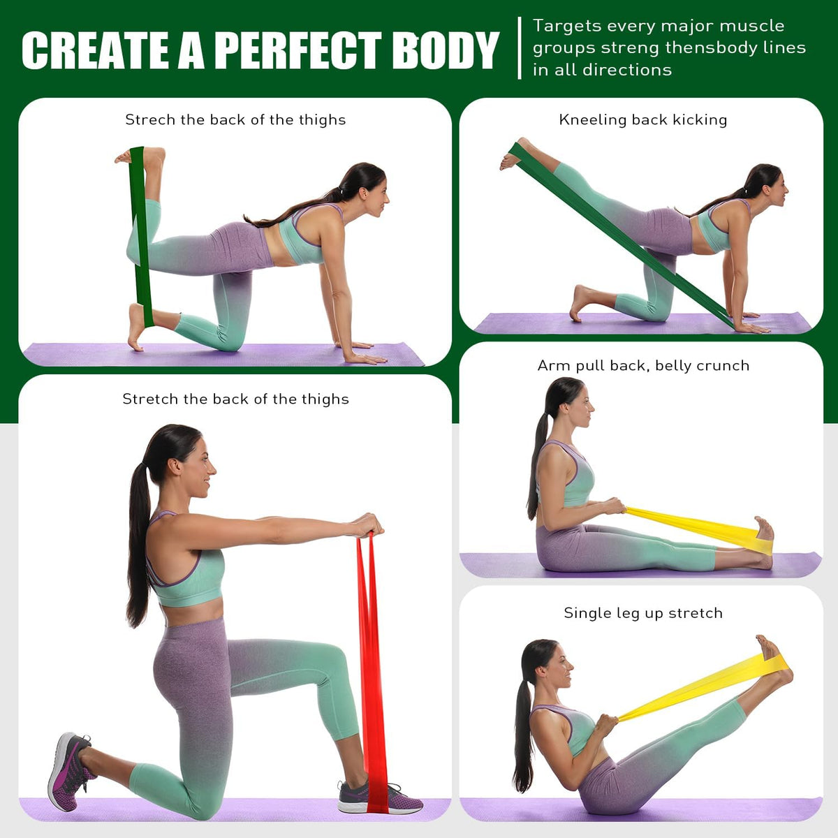 3 Levels Non-Latex Exercise Bands for Physical Therapy & Yoga, Professional Resistance Bands Set for Working Out, Strength Training, Pilates & Rehab, TPE Elastic Stretch Bands for Seniors, Women