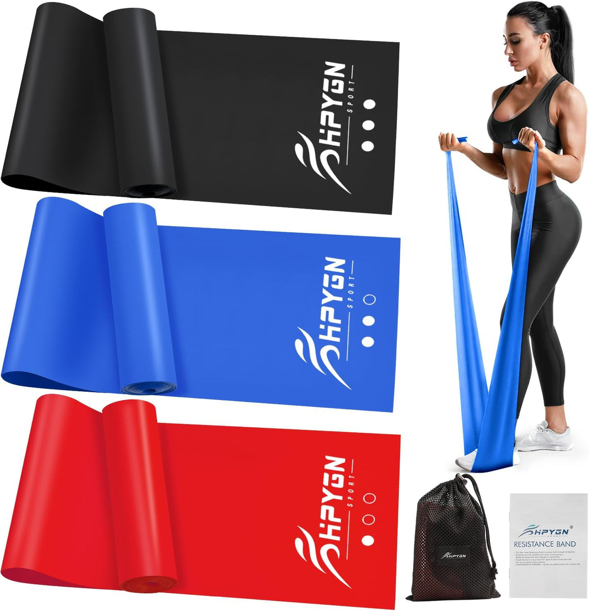 3 Levels Non-Latex Exercise Bands for Physical Therapy & Yoga, Professional Resistance Bands Set for Working Out, Strength Training, Pilates & Rehab, TPE Elastic Stretch Bands for Seniors, Women