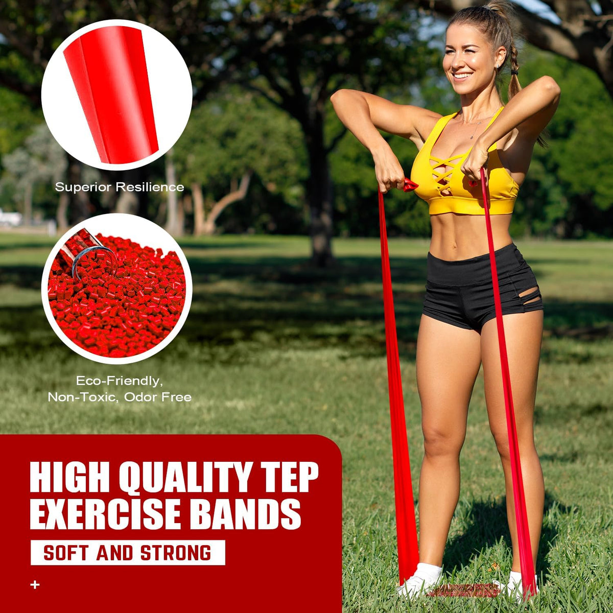3 Levels Non-Latex Exercise Bands for Physical Therapy & Yoga, Professional Resistance Bands Set for Working Out, Strength Training, Pilates & Rehab, TPE Elastic Stretch Bands for Seniors, Women
