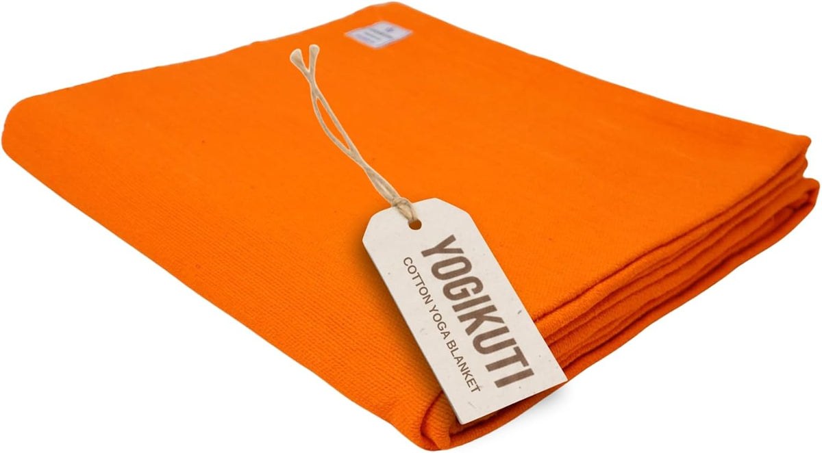 Iyengar Cotton Yoga Blanket Set of One – Thick Handwoven Yoga Blankets for Restorative Yoga, Meditation & Pranayama – Premium Cotton Yoga Blanket for Support & Comfort in Pranayama (Orange)