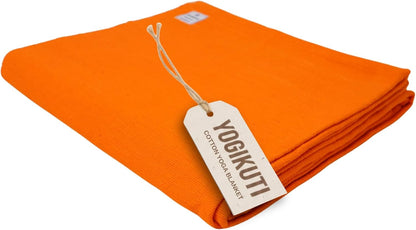 Iyengar Cotton Yoga Blanket Set of One – Thick Handwoven Yoga Blankets for Restorative Yoga, Meditation & Pranayama – Premium Cotton Yoga Blanket for Support & Comfort in Pranayama (Orange)