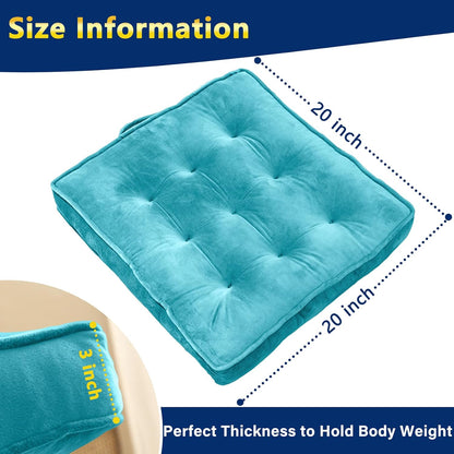Floor Pillow Set of 2, Memory Foam Meditation Cushion, Floor Cushions for Adults Sitting, Large Square Seat Cushions for Yoga, Living Room, 20x20 Inch (Grey)