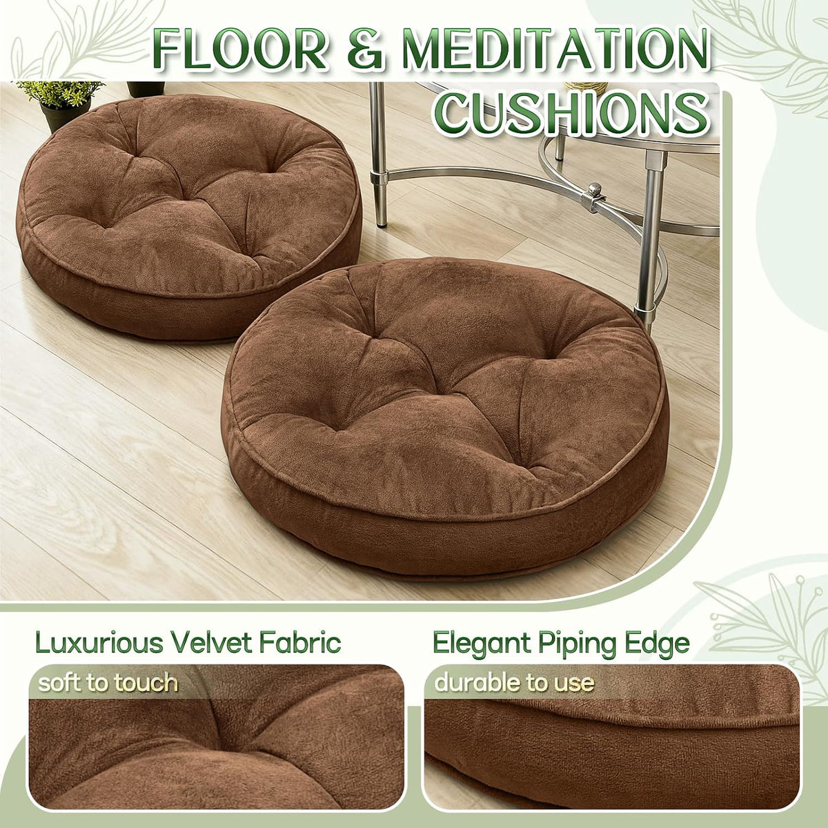 Floor Pillow Set of 2, Memory Foam Meditation Cushion, Floor Cushions for Adults Sitting, Large Square Seat Cushions for Yoga, Living Room, 20x20 Inch (Grey)