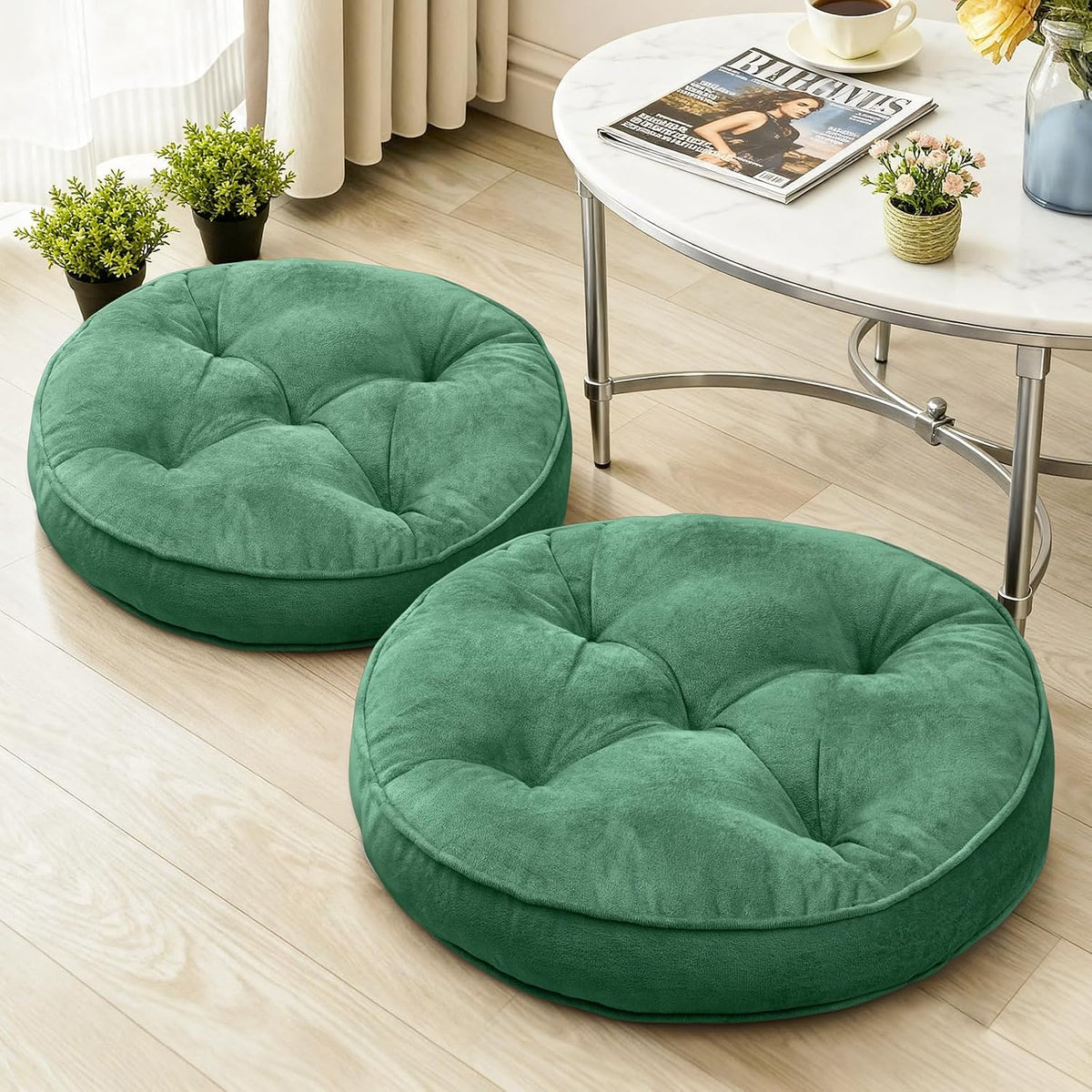 Floor Pillow Set of 2, Memory Foam Meditation Cushion, Floor Cushions for Adults Sitting, Large Square Seat Cushions for Yoga, Living Room, 20x20 Inch (Grey)