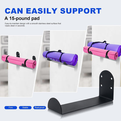 Yoga Mat Holder Wall Mount, 2-Pack Yoga Mat Rack Wall Mount, Wall Mounted Yoga Mat Storage Organizer for Home Gym, Foam Roller Holder & Light Workout Equipment Storage