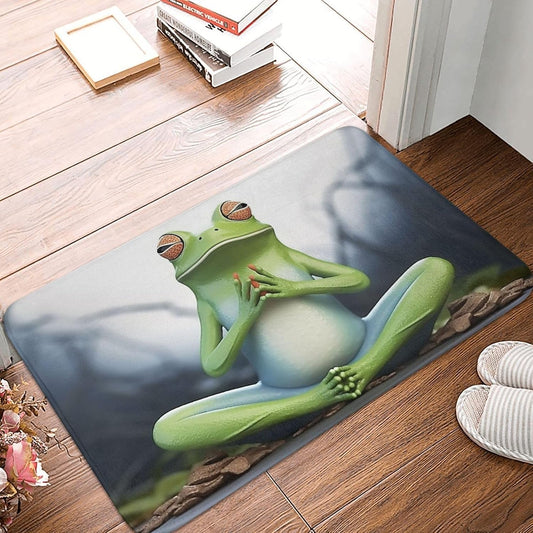 Outdoor Indoor Entrance Door Mat, Non-Slip Washable Welcome Mat Low Profile Floor Mat, Absorbent Flannel Bath Mats, Funny Yoga Frog Doormat for Entryway Rug 16 x 24 Inch