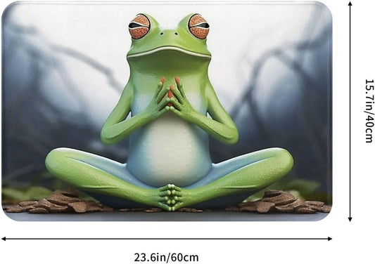 Outdoor Indoor Entrance Door Mat, Non-Slip Washable Welcome Mat Low Profile Floor Mat, Absorbent Flannel Bath Mats, Funny Yoga Frog Doormat for Entryway Rug 16 x 24 Inch