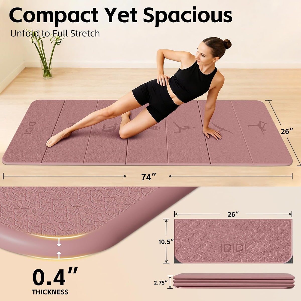 Extra Thick 10mm Foldable Yoga Mat, SGS Certified POE Non-Slip Mat, Multi-Purpose Exercise & Fitness Mats for Studio or Home