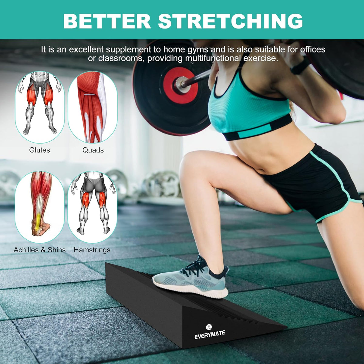 Slant Board Calf Stretcher, Non-Slip Heel Elevated Squat Wedge Block for Weightlifting and Calf Stretching, Knees Over Toes Equipment 1000LB