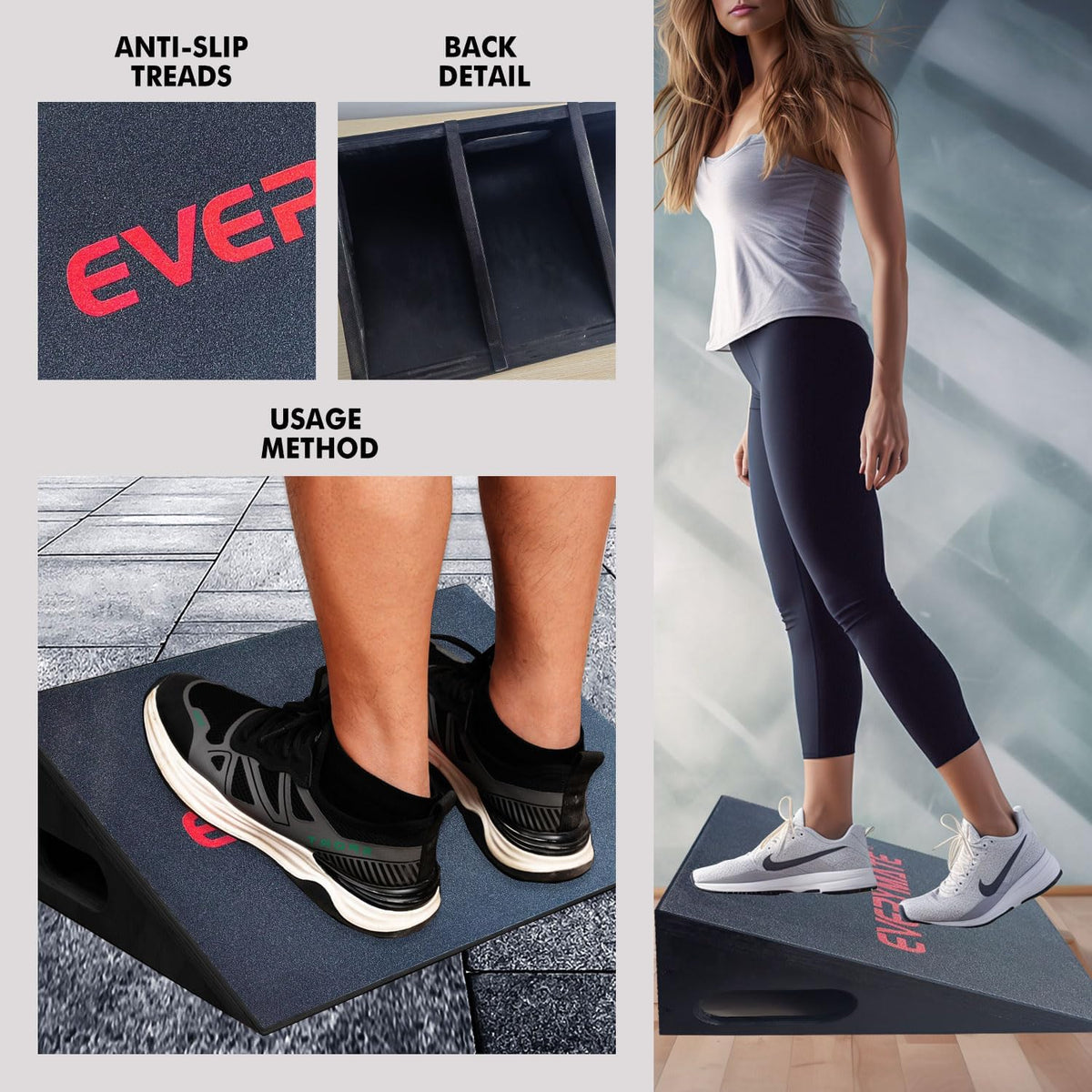 Slant Board Calf Stretcher, Non-Slip Heel Elevated Squat Wedge Block for Weightlifting and Calf Stretching, Knees Over Toes Equipment 1000LB