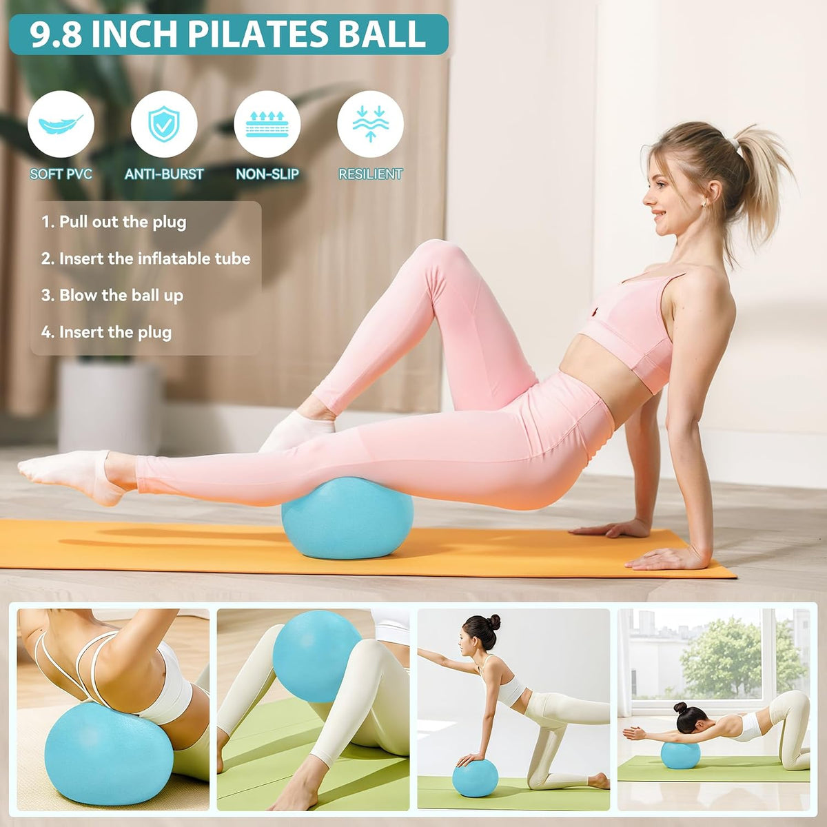 Pilates Ring Kit 12 PCS for Women, Home Workout Equipment with Magic Circle, Mini Exercise Ball, Resistance Bands, Massage Lacrosse, Yoga Strap, Full-Body Fitness Set for Toning & Gift