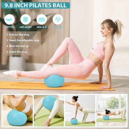 Pilates Ring Kit 12 PCS for Women, Home Workout Equipment with Magic Circle, Mini Exercise Ball, Resistance Bands, Massage Lacrosse, Yoga Strap, Full-Body Fitness Set for Toning & Gift