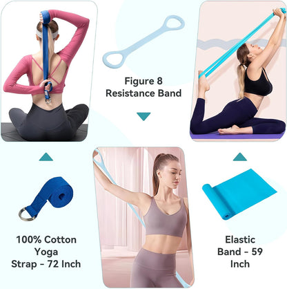 Pilates Ring Kit 12 PCS for Women, Home Workout Equipment with Magic Circle, Mini Exercise Ball, Resistance Bands, Massage Lacrosse, Yoga Strap, Full-Body Fitness Set for Toning & Gift