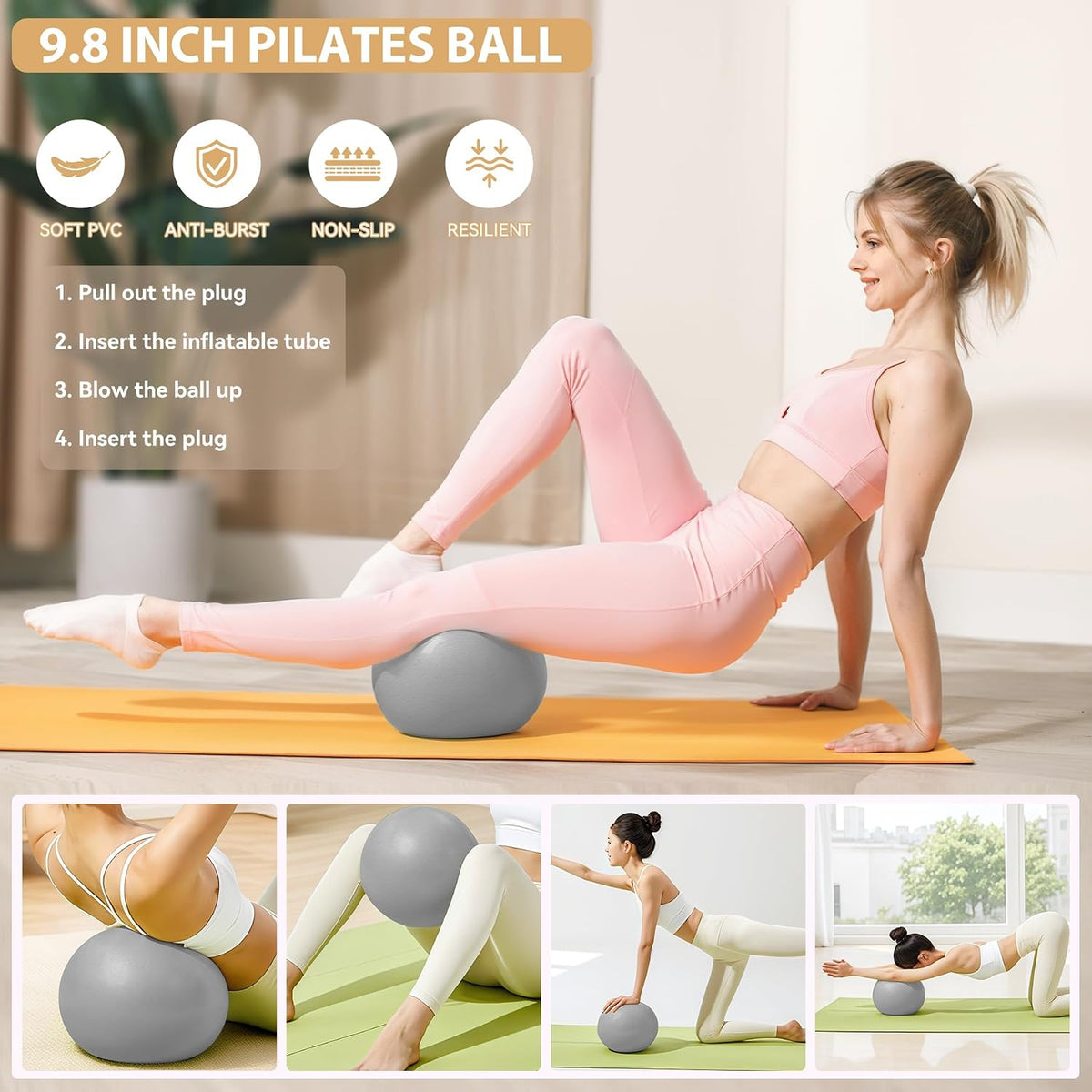 Pilates Ring Kit 12 PCS for Women, Home Workout Equipment with Magic Circle, Mini Exercise Ball, Resistance Bands, Massage Lacrosse, Yoga Strap, Full-Body Fitness Set for Toning & Gift