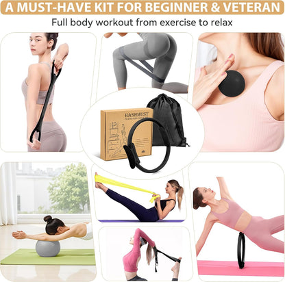 Pilates Ring Kit 12 PCS for Women, Home Workout Equipment with Magic Circle, Mini Exercise Ball, Resistance Bands, Massage Lacrosse, Yoga Strap, Full-Body Fitness Set for Toning & Gift