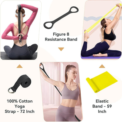 Pilates Ring Kit 12 PCS for Women, Home Workout Equipment with Magic Circle, Mini Exercise Ball, Resistance Bands, Massage Lacrosse, Yoga Strap, Full-Body Fitness Set for Toning & Gift