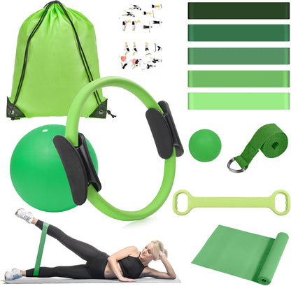 Pilates Ring Kit 12 PCS for Women, Home Workout Equipment with Magic Circle, Mini Exercise Ball, Resistance Bands, Massage Lacrosse, Yoga Strap, Full-Body Fitness Set for Toning & Gift