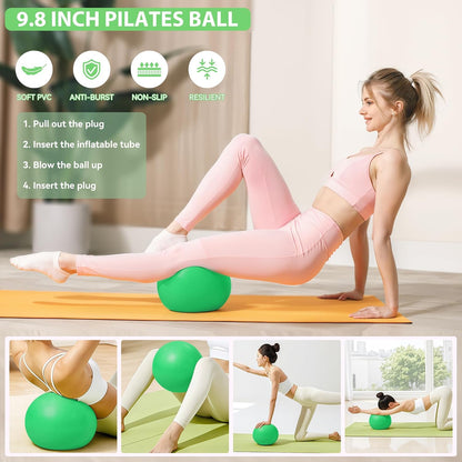 Pilates Ring Kit 12 PCS for Women, Home Workout Equipment with Magic Circle, Mini Exercise Ball, Resistance Bands, Massage Lacrosse, Yoga Strap, Full-Body Fitness Set for Toning & Gift