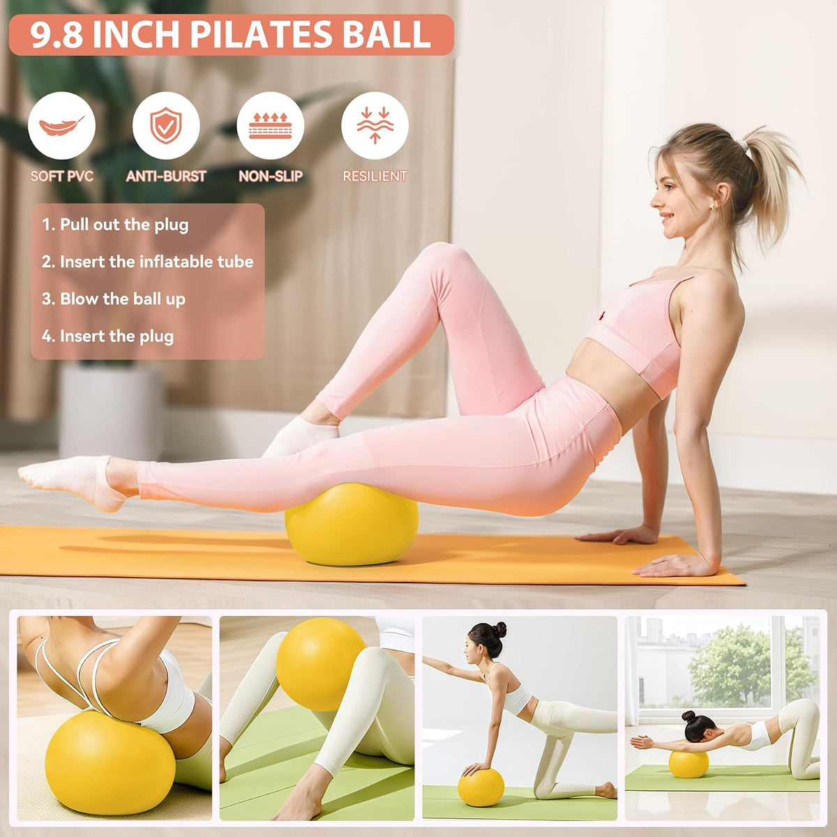 Pilates Ring Kit 12 PCS for Women, Home Workout Equipment with Magic Circle, Mini Exercise Ball, Resistance Bands, Massage Lacrosse, Yoga Strap, Full-Body Fitness Set for Toning & Gift