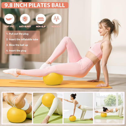 Pilates Ring Kit 12 PCS for Women, Home Workout Equipment with Magic Circle, Mini Exercise Ball, Resistance Bands, Massage Lacrosse, Yoga Strap, Full-Body Fitness Set for Toning & Gift
