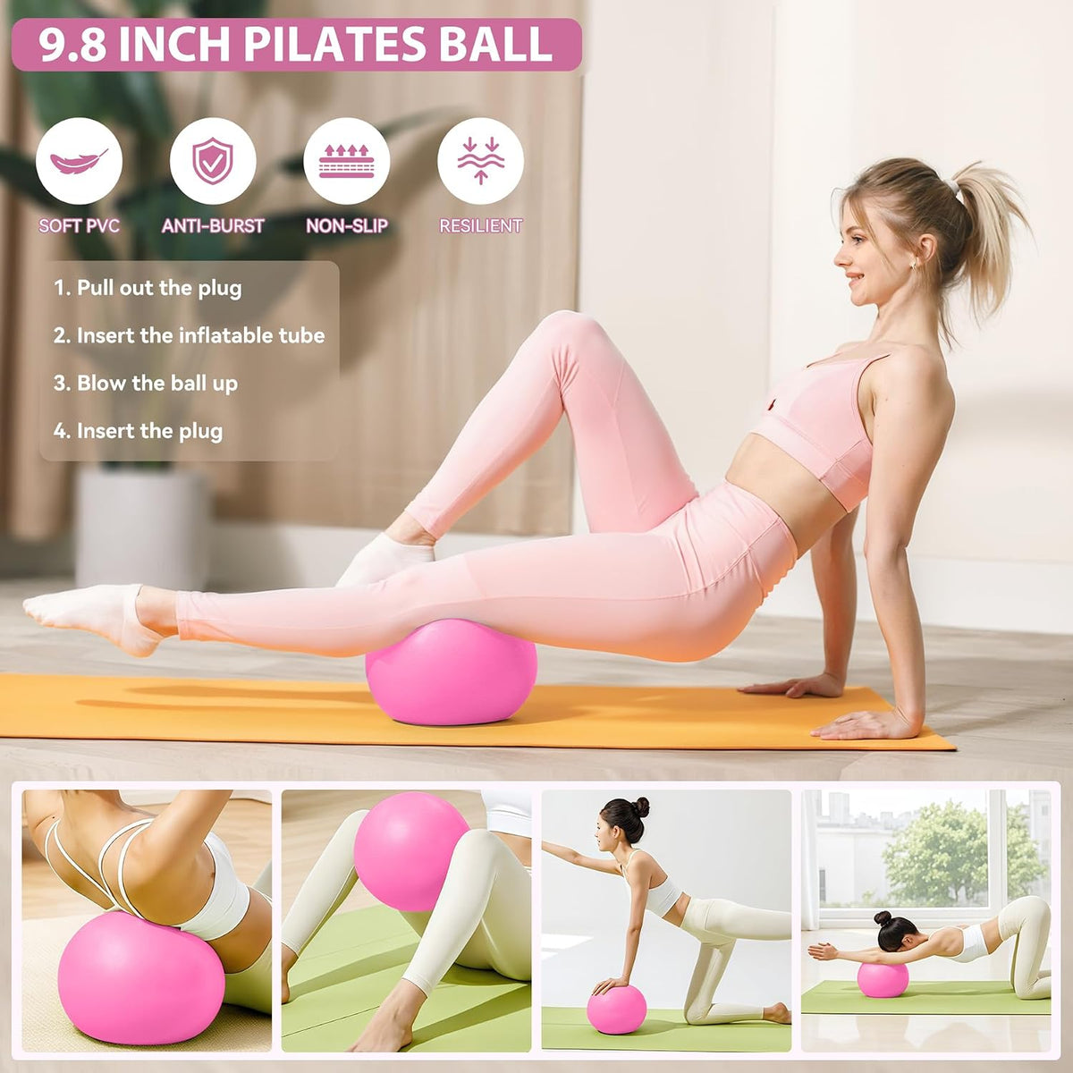 Pilates Ring Kit 12 PCS for Women, Home Workout Equipment with Magic Circle, Mini Exercise Ball, Resistance Bands, Massage Lacrosse, Yoga Strap, Full-Body Fitness Set for Toning & Gift