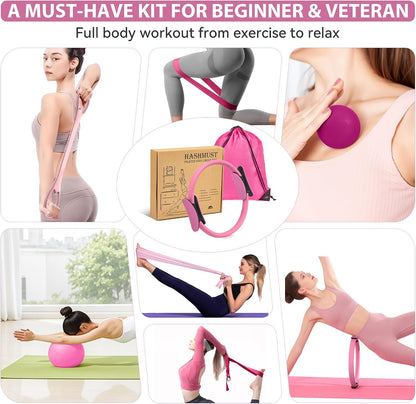 Pilates Ring Kit 12 PCS for Women, Home Workout Equipment with Magic Circle, Mini Exercise Ball, Resistance Bands, Massage Lacrosse, Yoga Strap, Full-Body Fitness Set for Toning & Gift