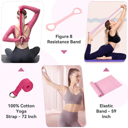 Pilates Ring Kit 12 PCS for Women, Home Workout Equipment with Magic Circle, Mini Exercise Ball, Resistance Bands, Massage Lacrosse, Yoga Strap, Full-Body Fitness Set for Toning & Gift