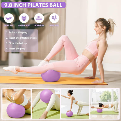Pilates Ring Kit 12 PCS for Women, Home Workout Equipment with Magic Circle, Mini Exercise Ball, Resistance Bands, Massage Lacrosse, Yoga Strap, Full-Body Fitness Set for Toning & Gift