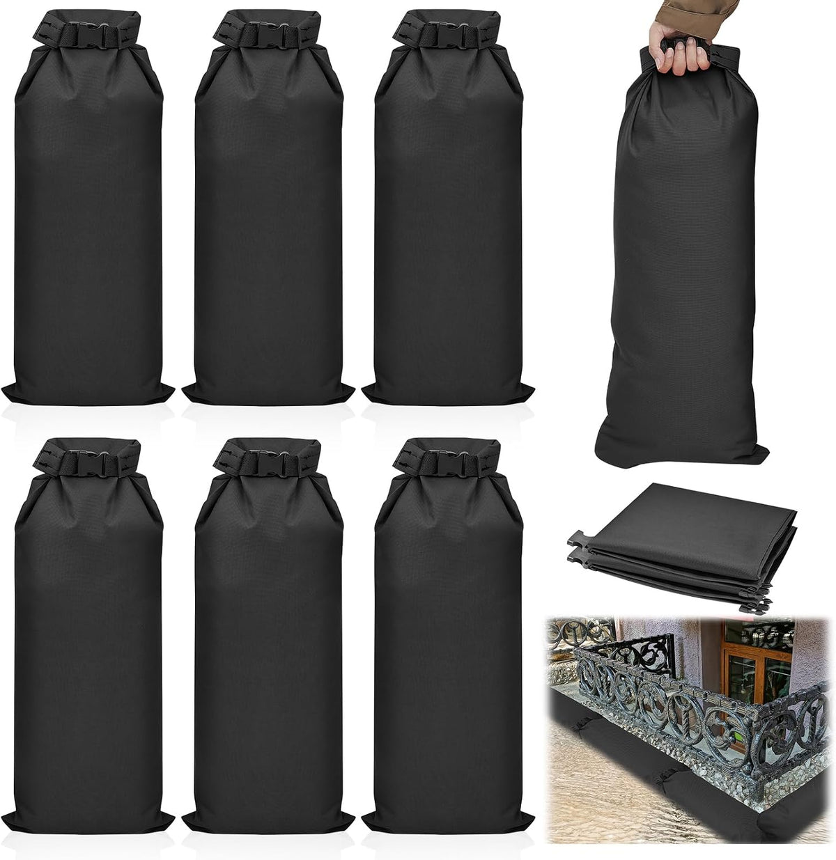 8 Pcs Flood Water Sand Bags Waterproof Sandbags Barrier, Black
