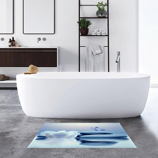 Zen Blue Floral Bathroom Rugs Zen Stone Water Lily and Butterfly on Lake Bath Mats for Bathroom Modern Yoga Spa Bathtub Mat Non Slip Floor Mat Bath Decor Accessories,31W X 20L inches