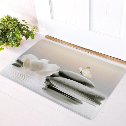 Zen Blue Floral Bathroom Rugs Zen Stone Water Lily and Butterfly on Lake Bath Mats for Bathroom Modern Yoga Spa Bathtub Mat Non Slip Floor Mat Bath Decor Accessories,31W X 20L inches