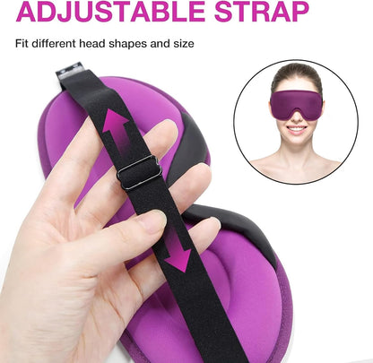 3D Blackout Sleep Mask for Side Sleepers, 5 Pairs Ear Plugs, Purple